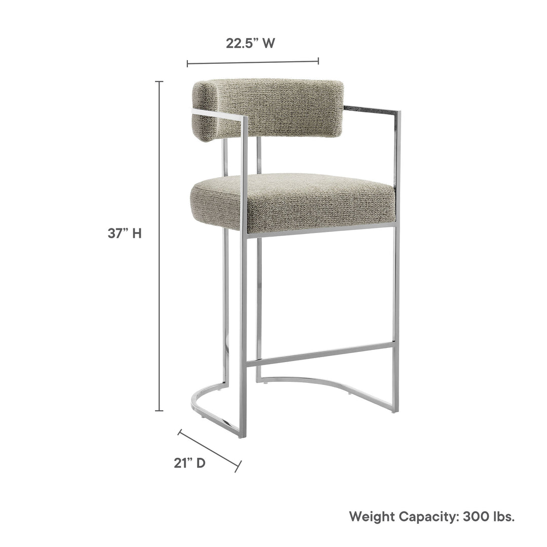 Huron Curved Back Fabric and Metal Counter Stool in Silver Wheat