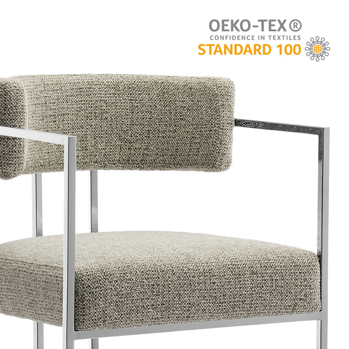Huron Curved Back Fabric and Metal Counter Stool in Silver Wheat