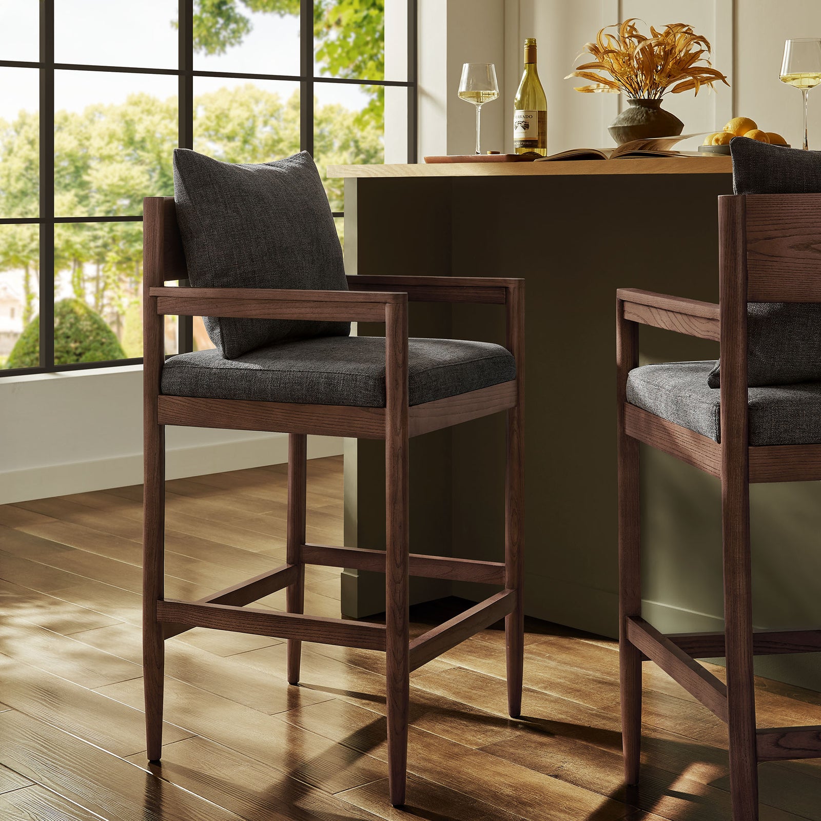 Remington Wood Bar Stool in Charcoal
