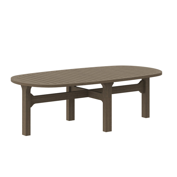 Saratoga Oval Outdoor Patio Teak Wood Coffee Table in Weathered Gray