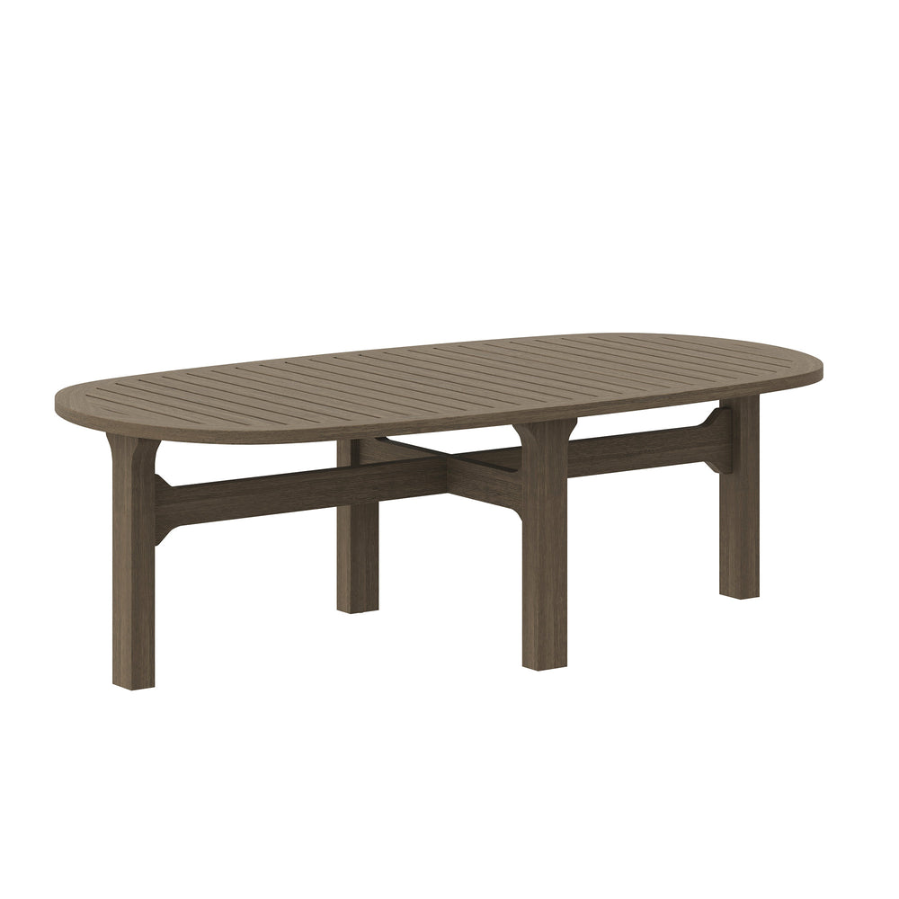 Saratoga Oval Outdoor Patio Teak Wood Coffee Table in Weathered Gray