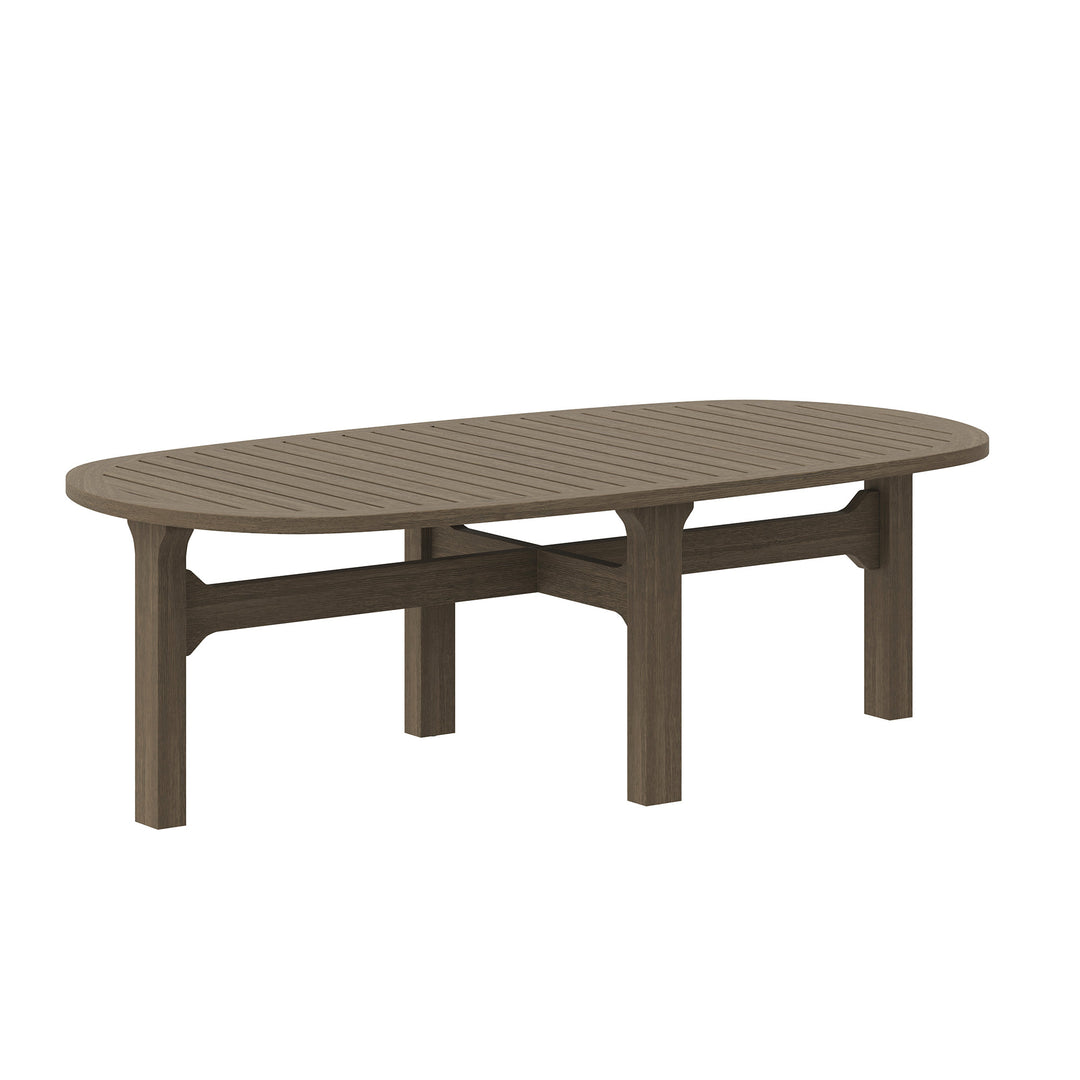 Saratoga Oval Outdoor Patio Teak Wood Coffee Table in Weathered Gray