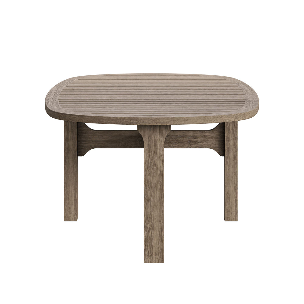 Saratoga Oval Outdoor Patio Teak Wood Coffee Table in Weathered Gray