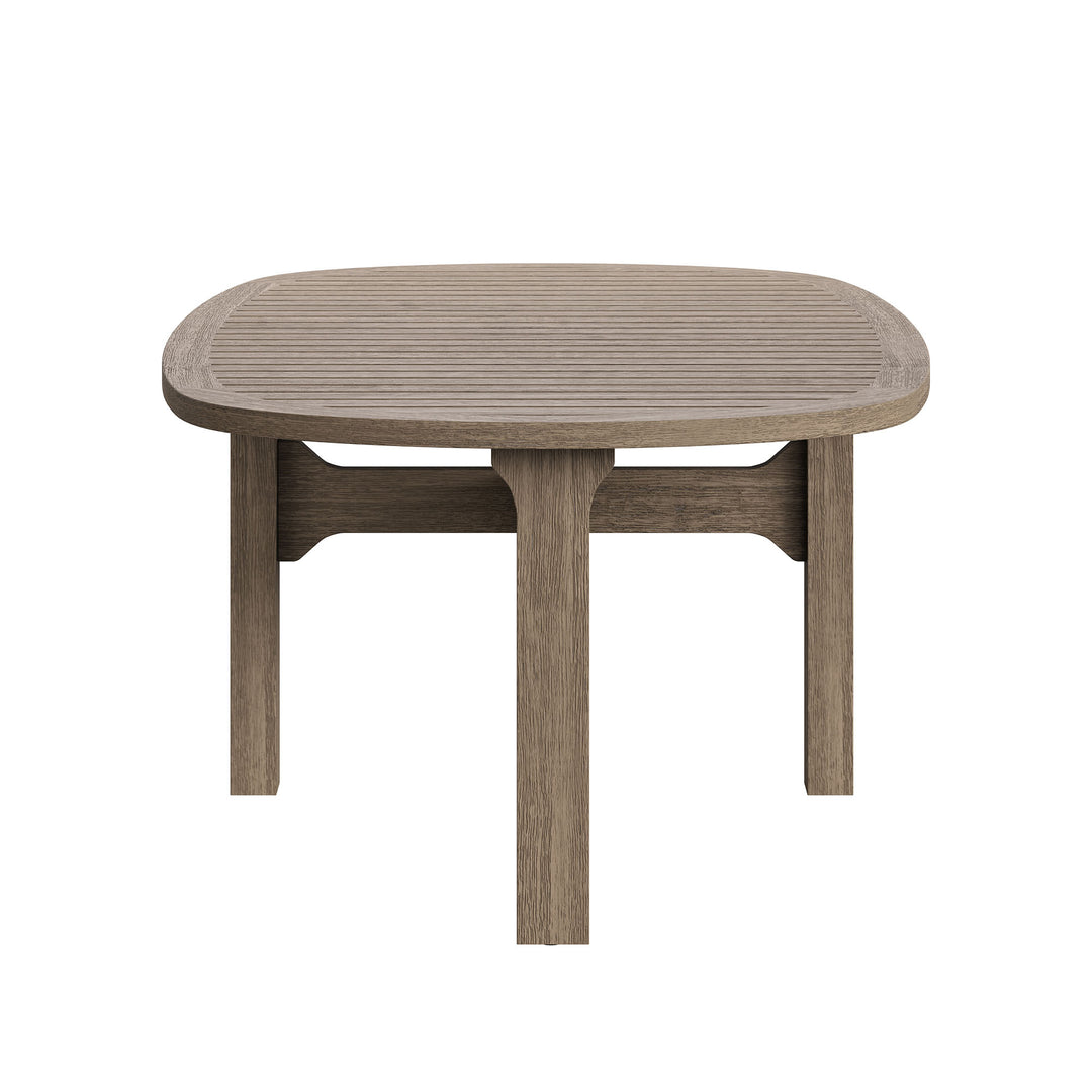Saratoga Oval Outdoor Patio Teak Wood Coffee Table in Weathered Gray
