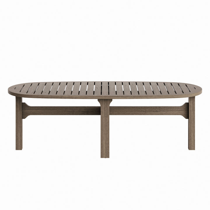 Saratoga Oval Outdoor Patio Teak Wood Coffee Table in Weathered Gray