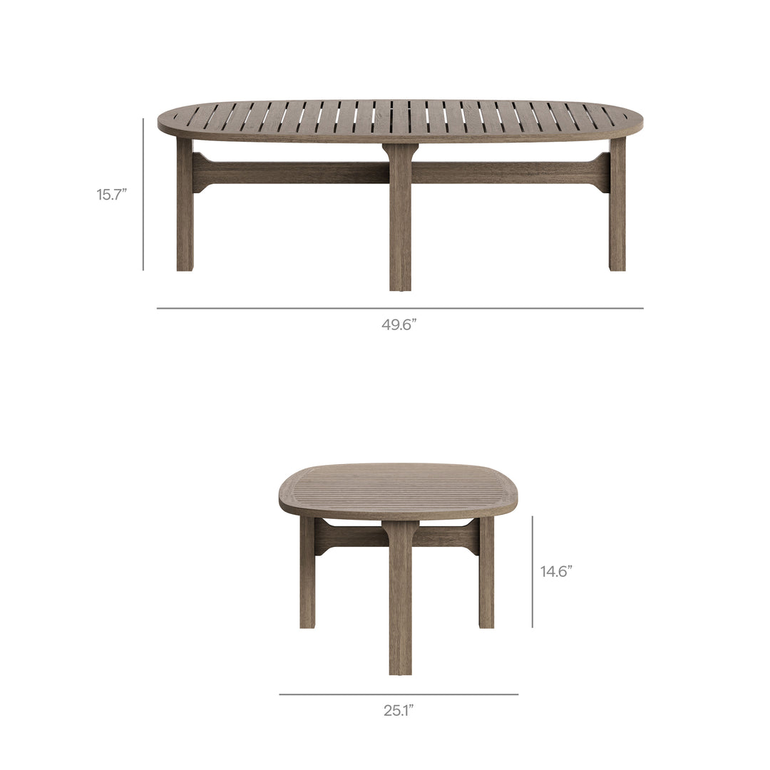 Saratoga Oval Outdoor Patio Teak Wood Coffee Table in Weathered Gray