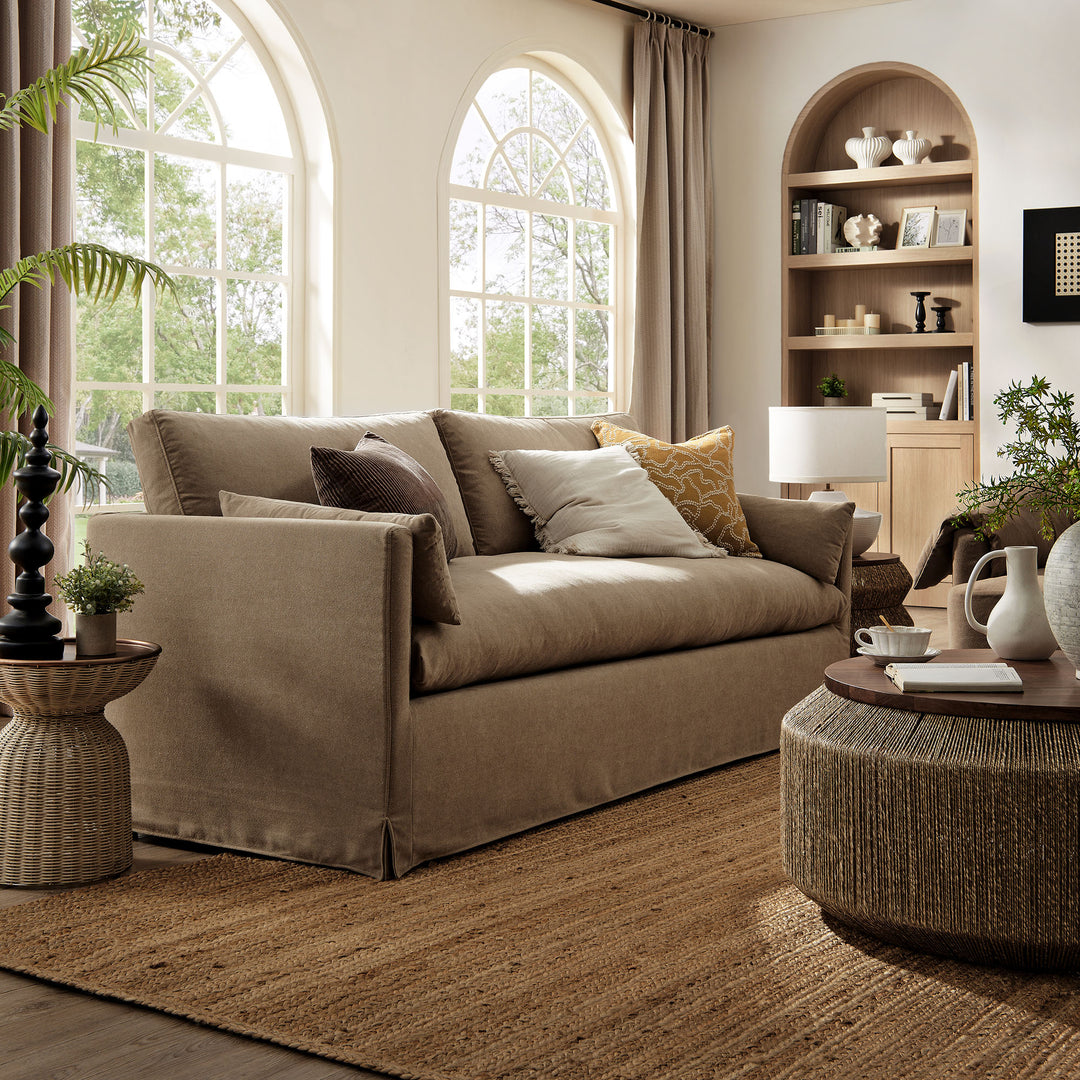 Wellfleet 85" Slipcovered Fabric Sofa in Almond