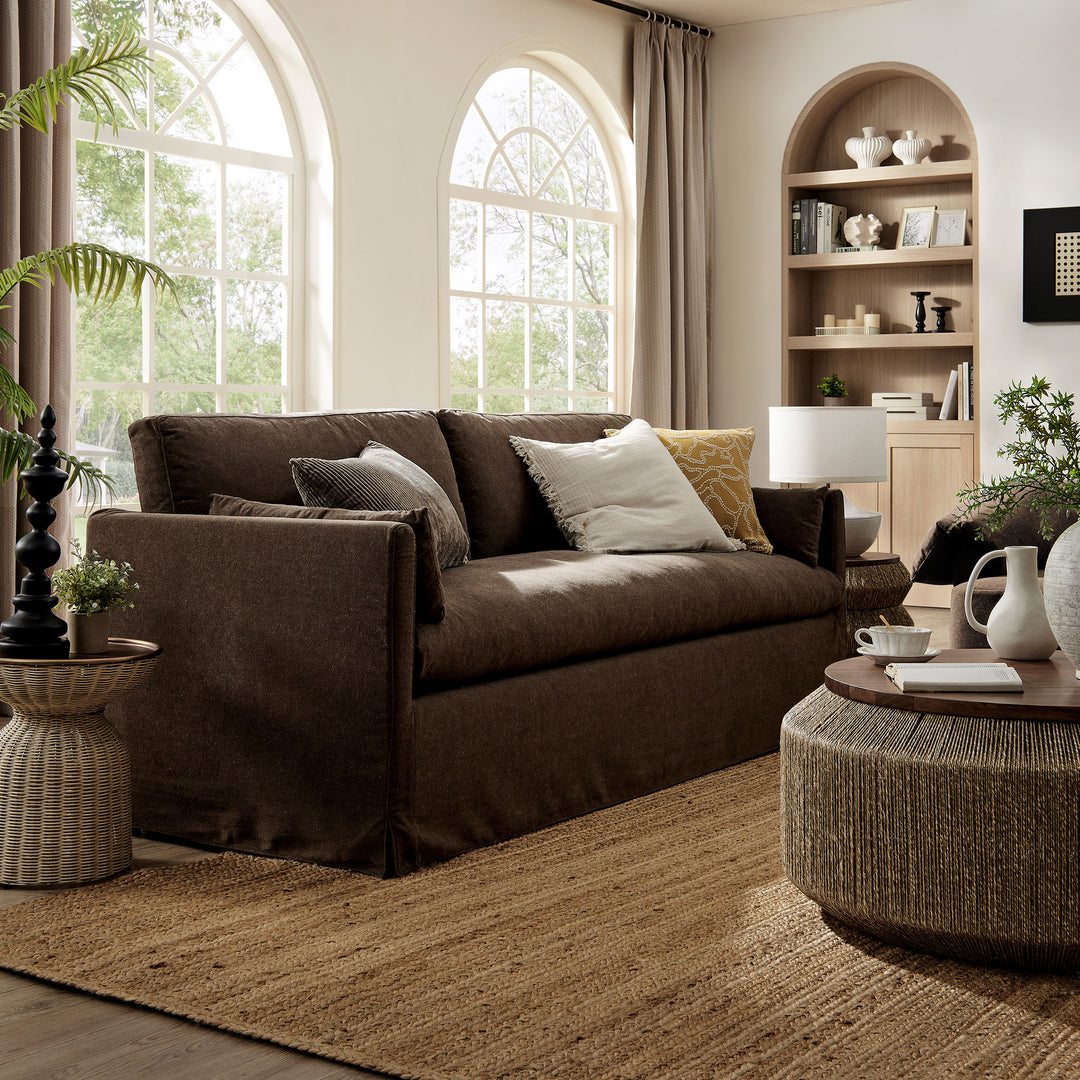 Wellfleet 85" Slipcovered Fabric Sofa in Cocoa