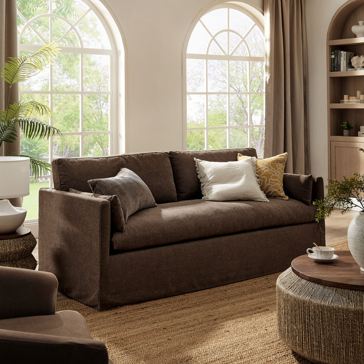 Wellfleet 85" Slipcovered Fabric Sofa in Cocoa