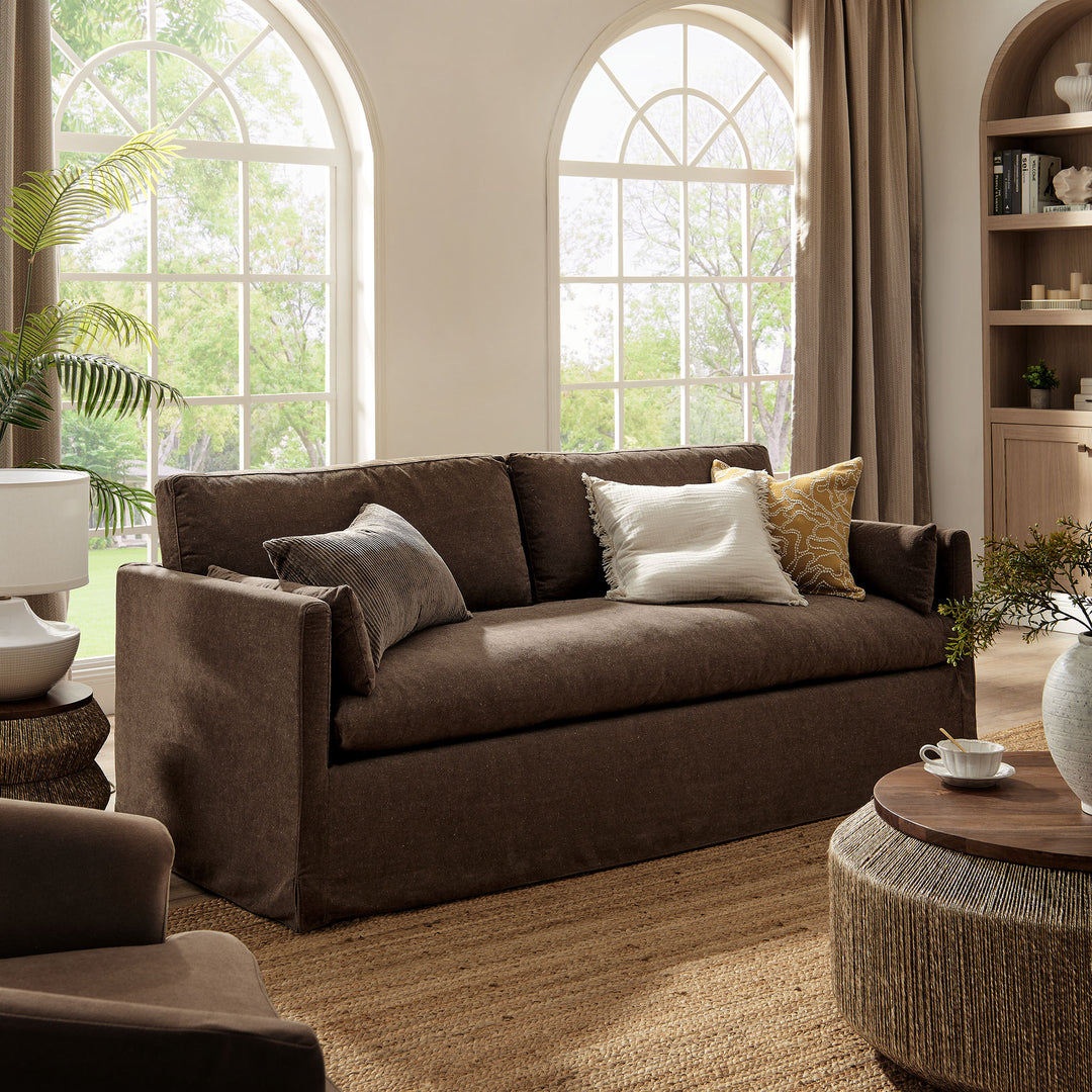 Wellfleet 85" Slipcovered Fabric Sofa in Cocoa