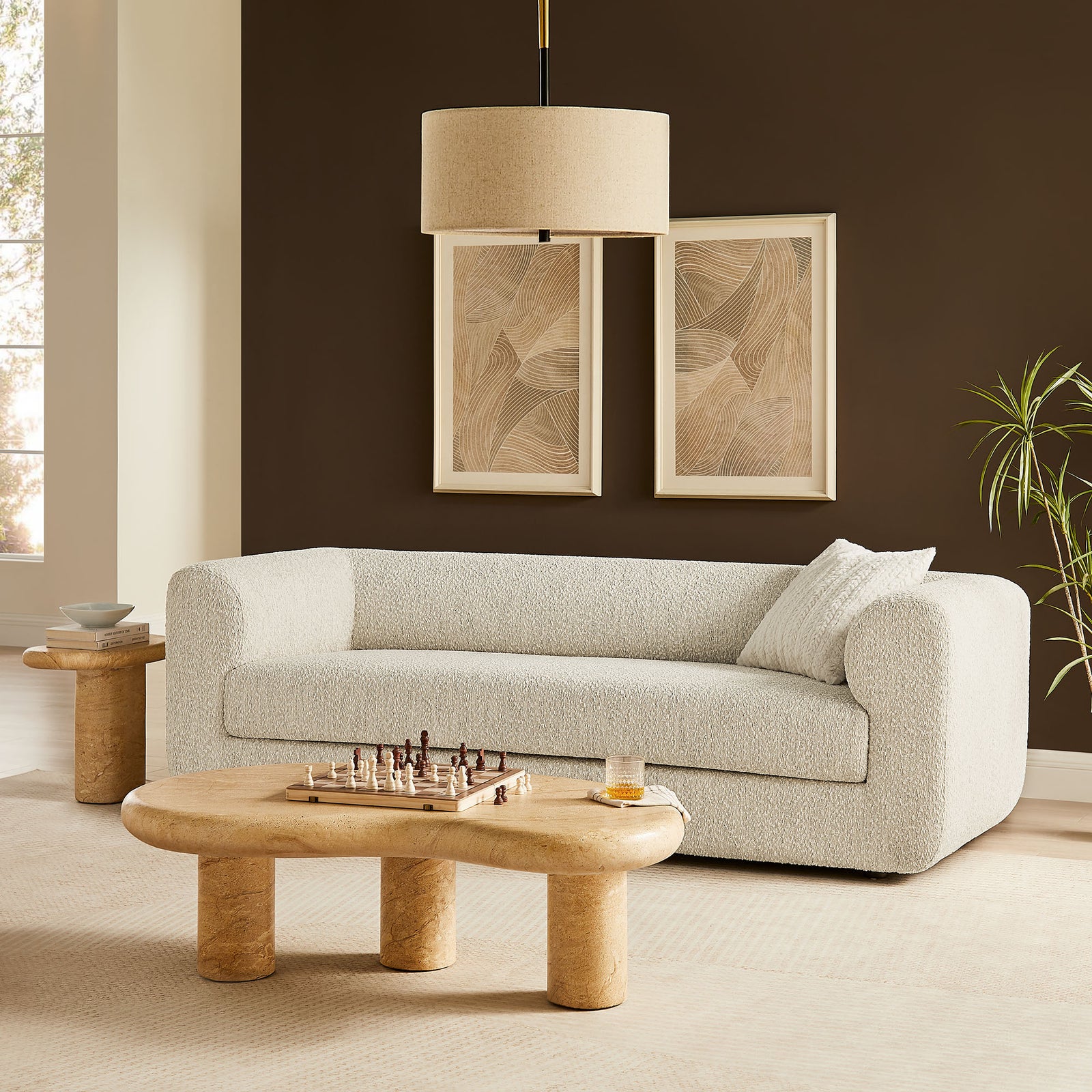 Leif 89" Boucle Upholstered Sofa in Pearl