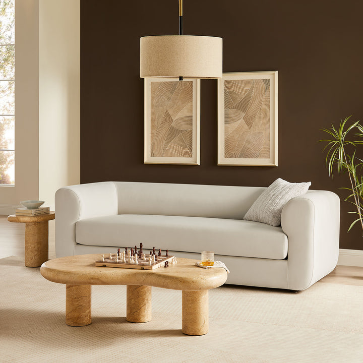 Leif 89" Performance Velvet Upholstered Sofa in Alabaster