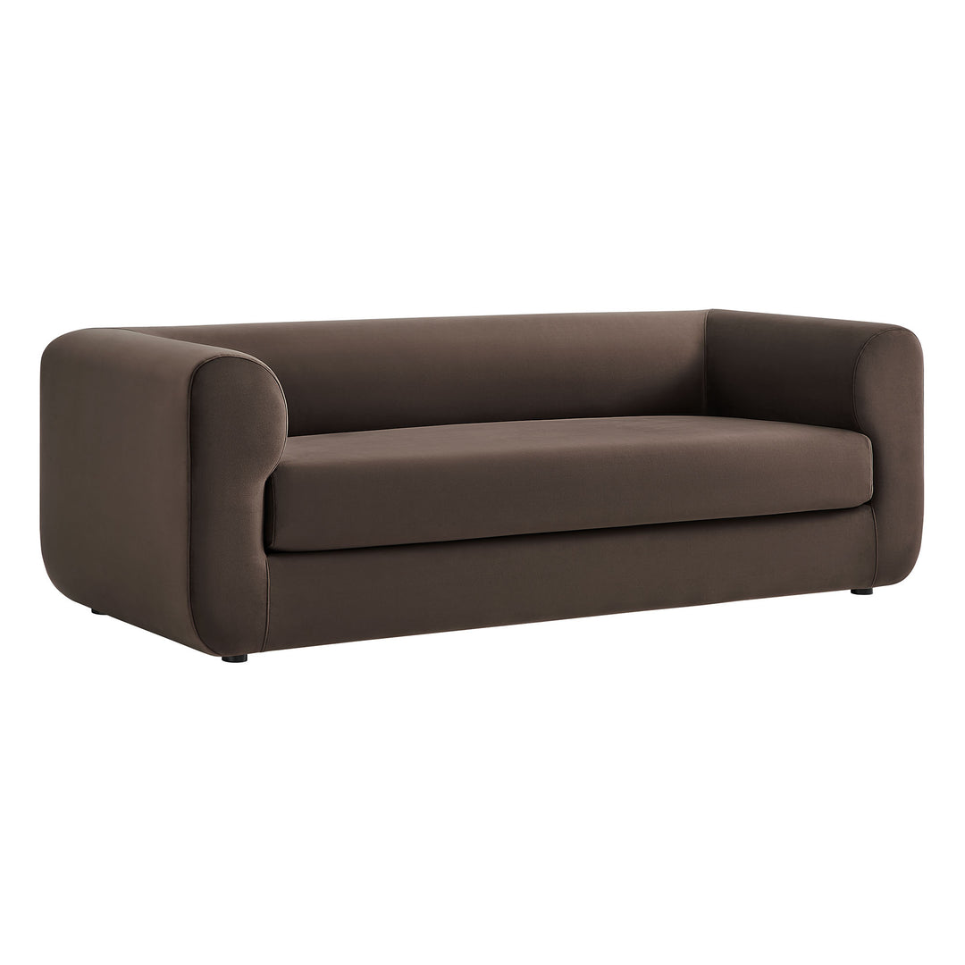 Leif 89" Performance Velvet Upholstered Sofa in Chocolate Brown