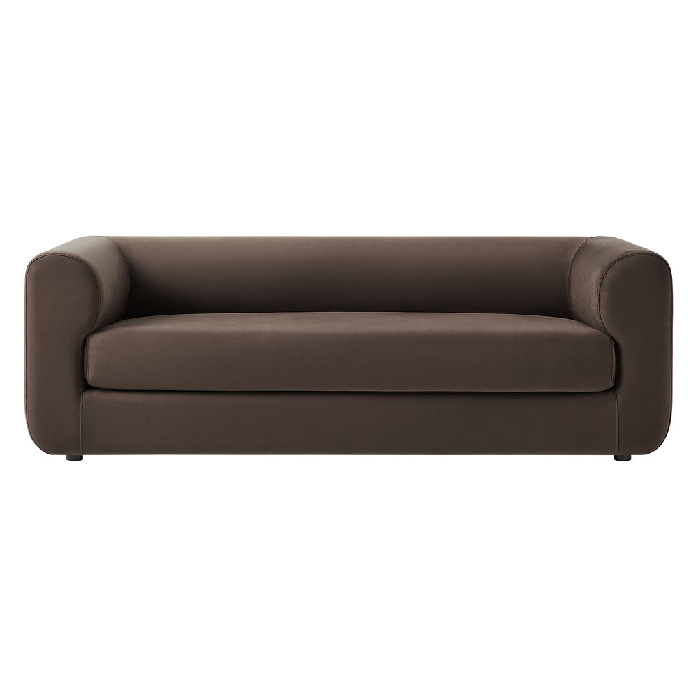 Leif 89" Performance Velvet Upholstered Sofa in Chocolate Brown