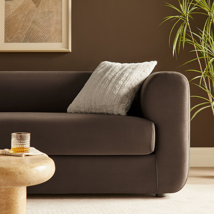 Leif 89" Performance Velvet Upholstered Sofa in Chocolate Brown