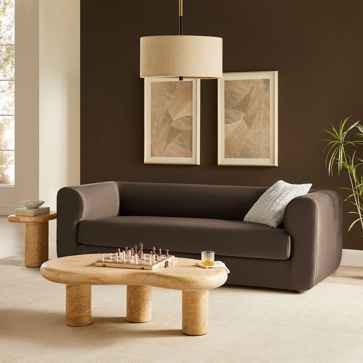 Leif 89" Performance Velvet Upholstered Sofa in Chocolate Brown
