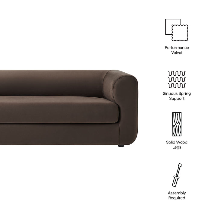 Leif 89" Performance Velvet Upholstered Sofa in Chocolate Brown