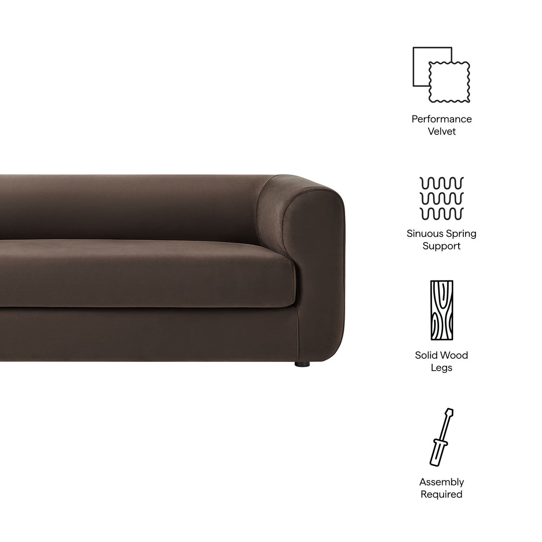 Leif 89" Performance Velvet Upholstered Sofa in Chocolate Brown