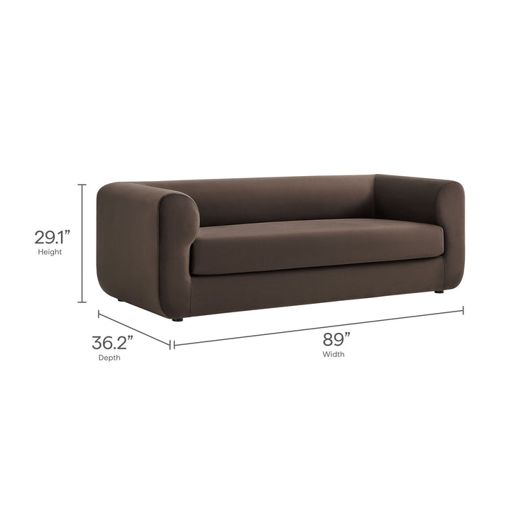 Leif 89" Performance Velvet Upholstered Sofa in Chocolate Brown