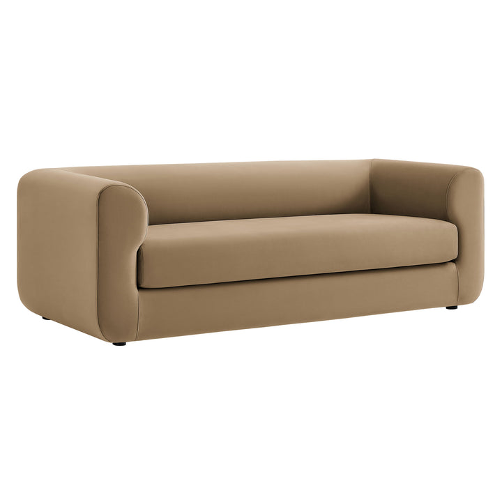 Leif 89" Performance Velvet Upholstered Sofa in Taupe