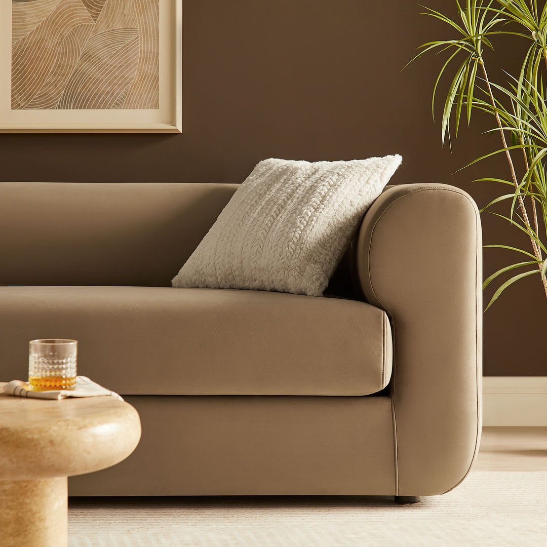 Leif 89" Performance Velvet Upholstered Sofa in Taupe