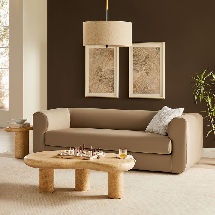 Leif 89" Performance Velvet Upholstered Sofa in Taupe