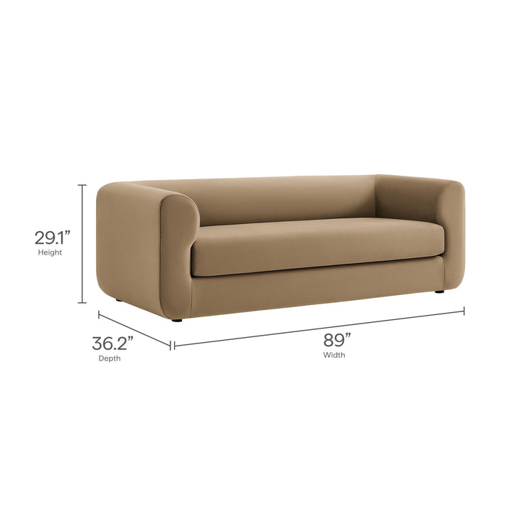 Leif 89" Performance Velvet Upholstered Sofa in Taupe