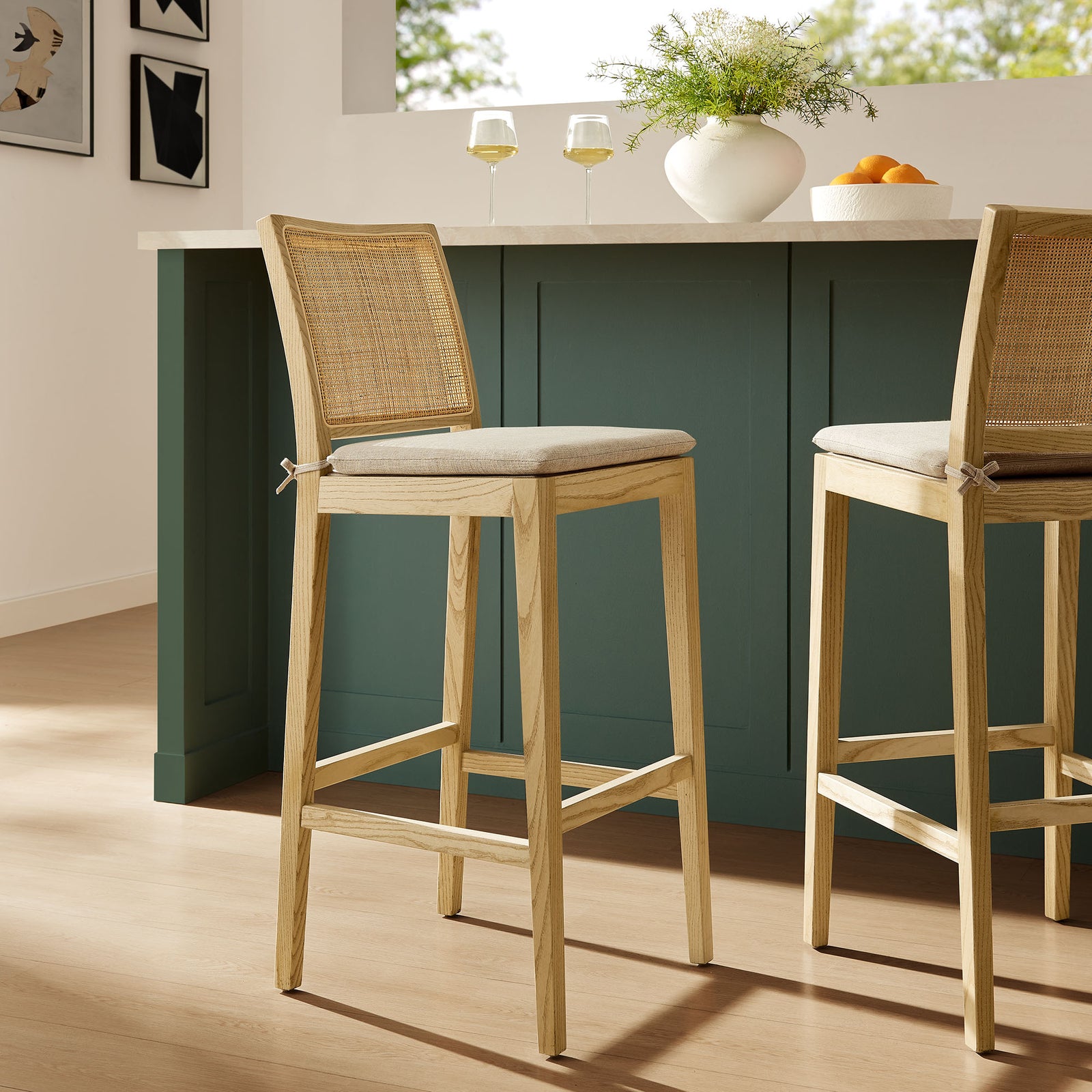 Ovard Wood and Rattan Bar Stool in Natural