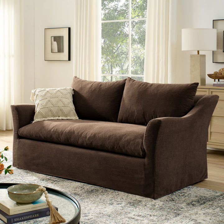 Somerset 70" Linen Blend Slipcovered Loveseat in Cocoa
