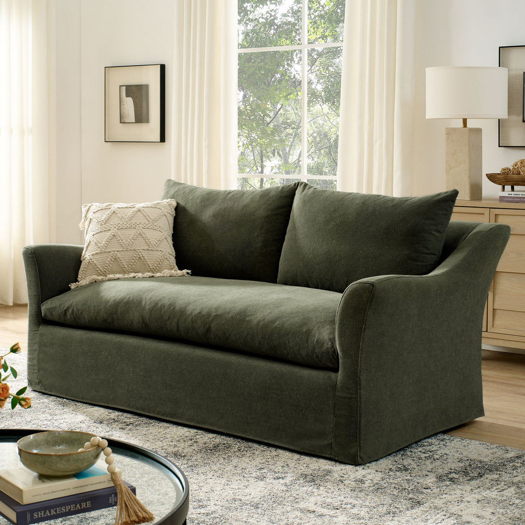 Somerset 70" Linen Blend Slipcovered Loveseat in Sage