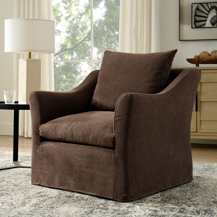 Somerset Linen Blend Slipcovered Armchair in Cocoa