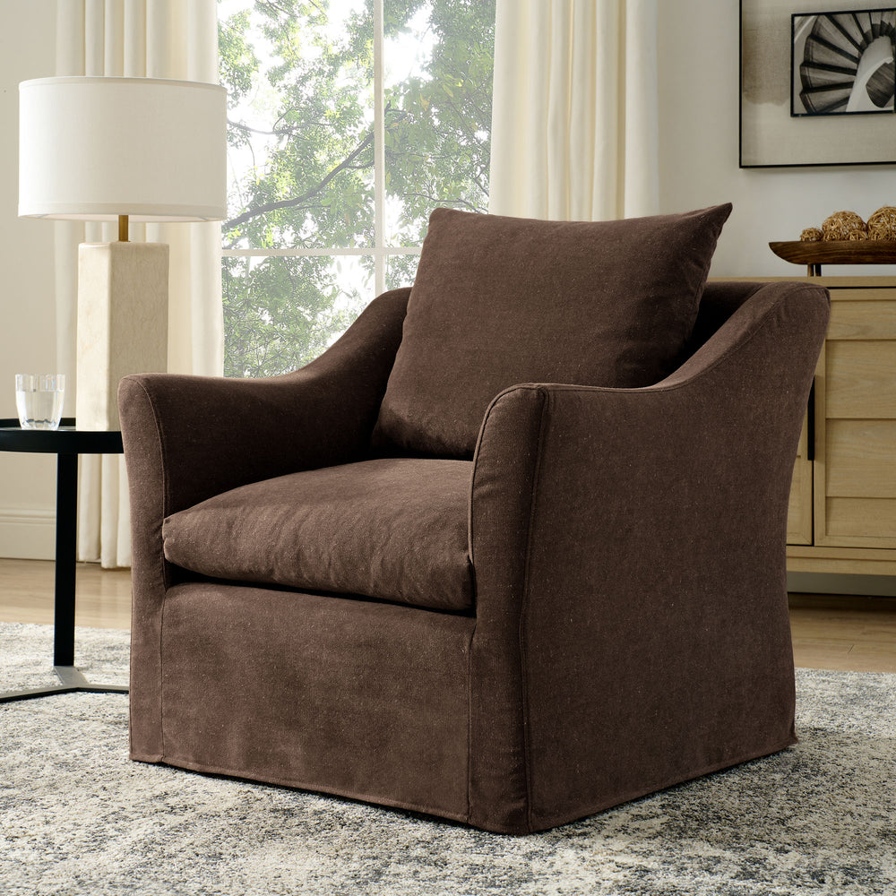 Somerset Linen Blend Slipcovered Armchair in Cocoa