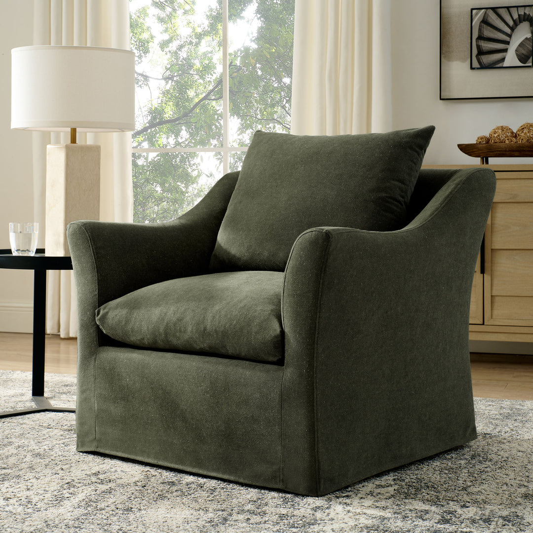 Somerset Linen Blend Slipcovered Armchair in Sage