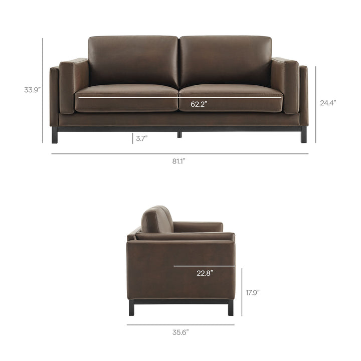 Roscoe 81 inch Vegan Leather Sofa in Espresso
