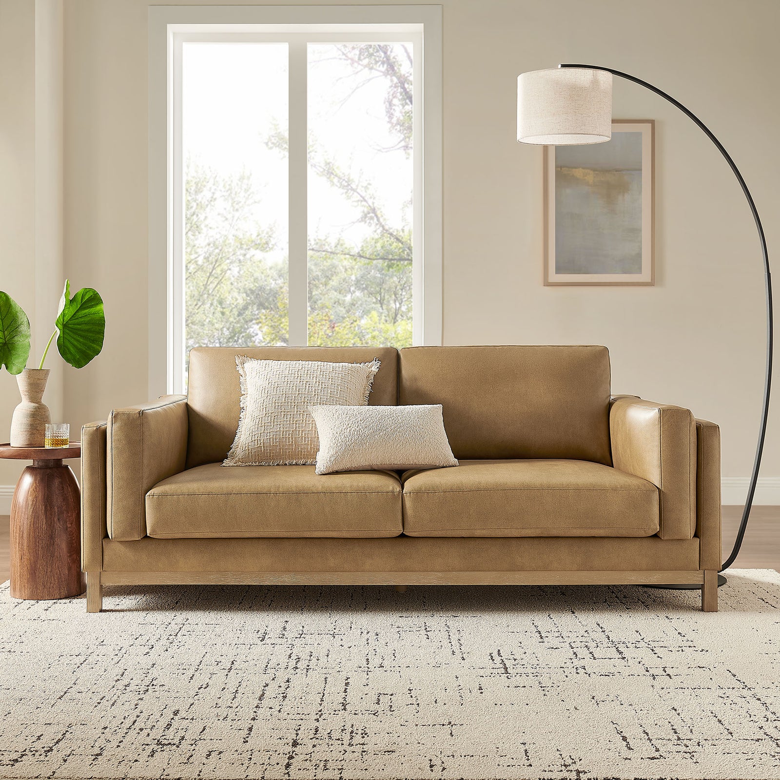 Roscoe 81 inch Vegan Leather Sofa in Toast