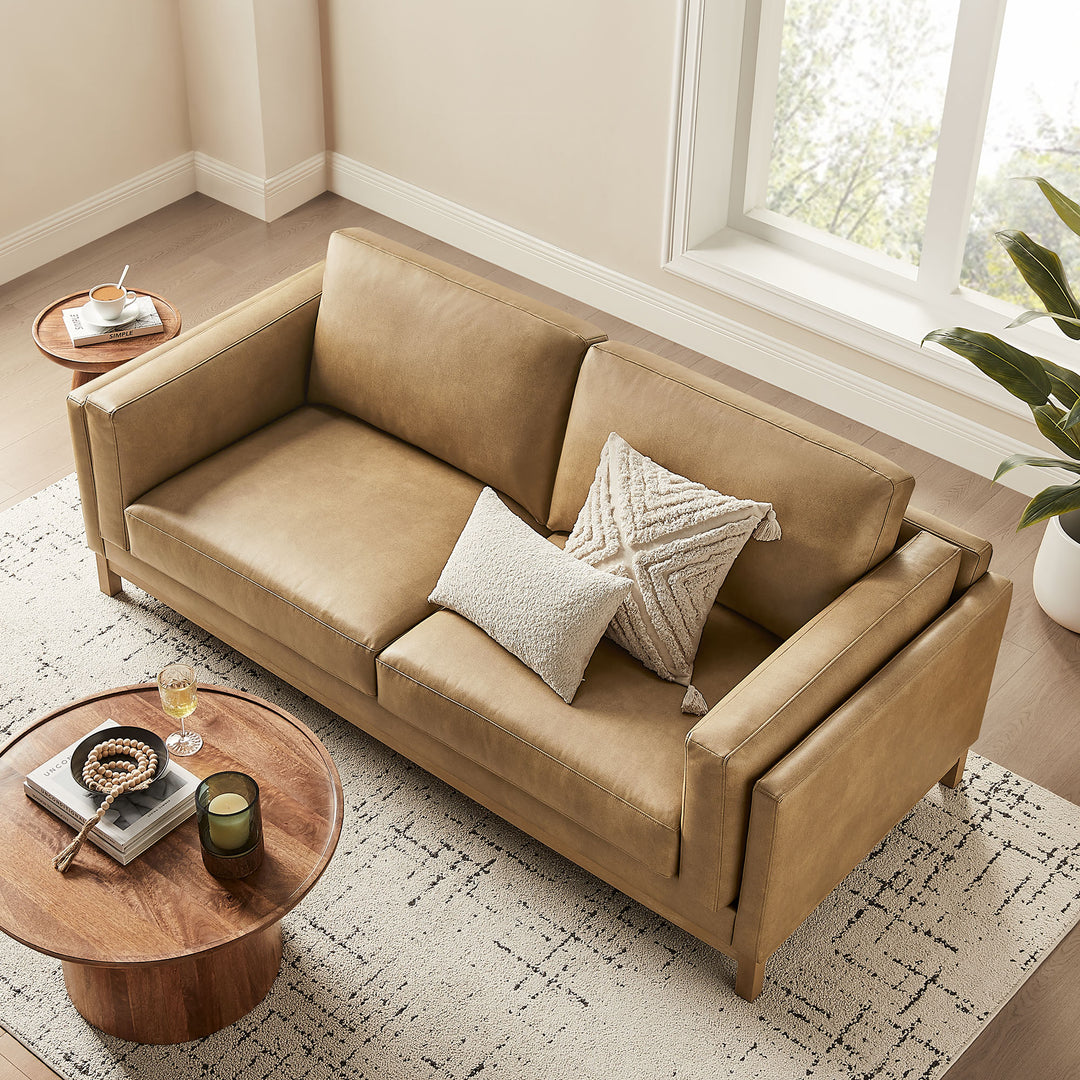 Roscoe 81 inch Vegan Leather Sofa in Toast