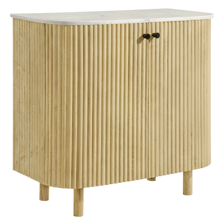 Caldera 33" Curved Solid Wood and Marble Accent Storage Cabinet in Natural