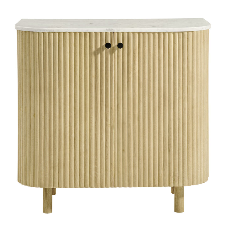 Caldera 33" Curved Solid Wood and Marble Accent Storage Cabinet in Natural