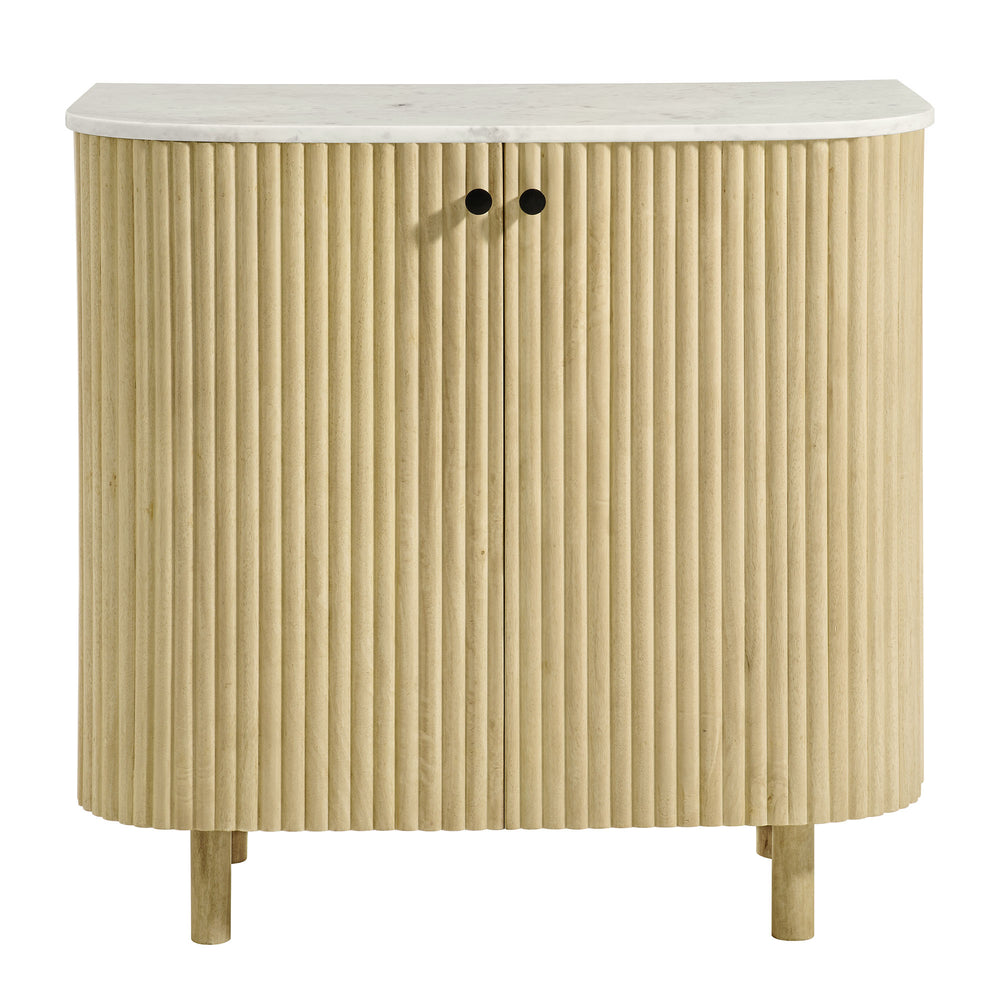 Caldera 33" Curved Solid Wood and Marble Accent Storage Cabinet in Natural