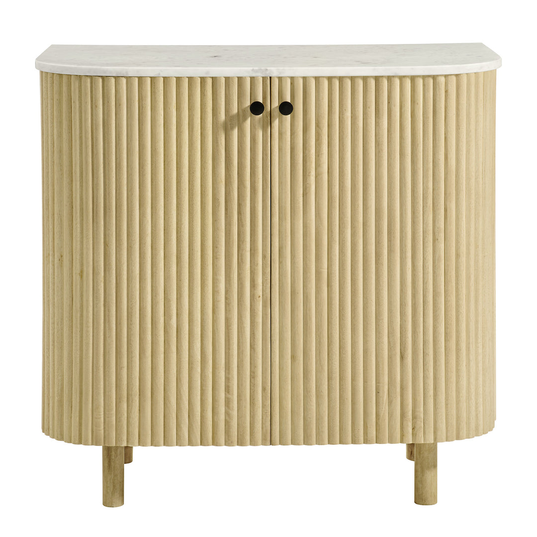 Caldera 33" Curved Solid Wood and Marble Accent Storage Cabinet in Natural