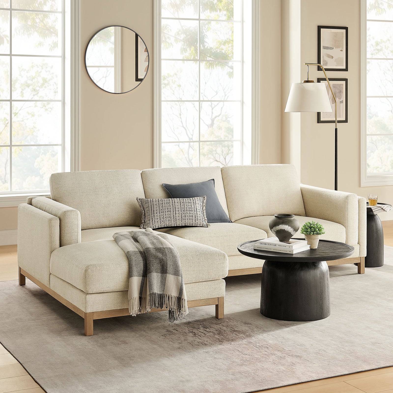 Roscoe Left-Facing Fabric Sectional Sofa with Chaise in Ivory