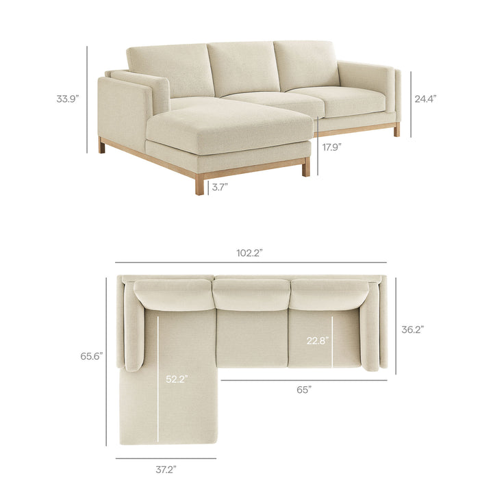 Roscoe Left-Facing Fabric Sectional Sofa with Chaise in Ivory