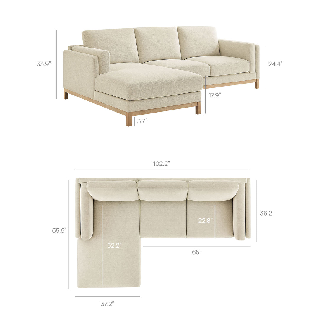 Roscoe Left-Facing Fabric Sectional Sofa with Chaise in Ivory