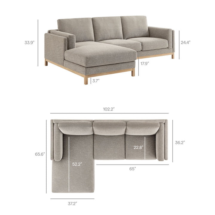 Roscoe Left-Facing Fabric Sectional Sofa with Chaise in Pewter