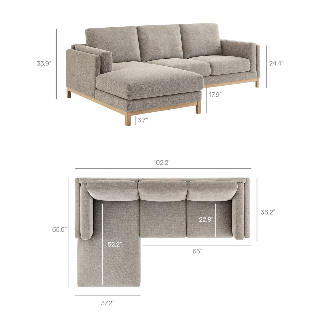 Roscoe Left-Facing Fabric Sectional Sofa with Chaise in Pewter
