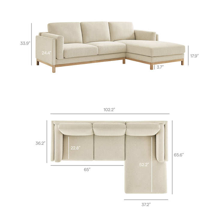 Roscoe Right-Facing Fabric Sectional Sofa with Chaise in Ivory