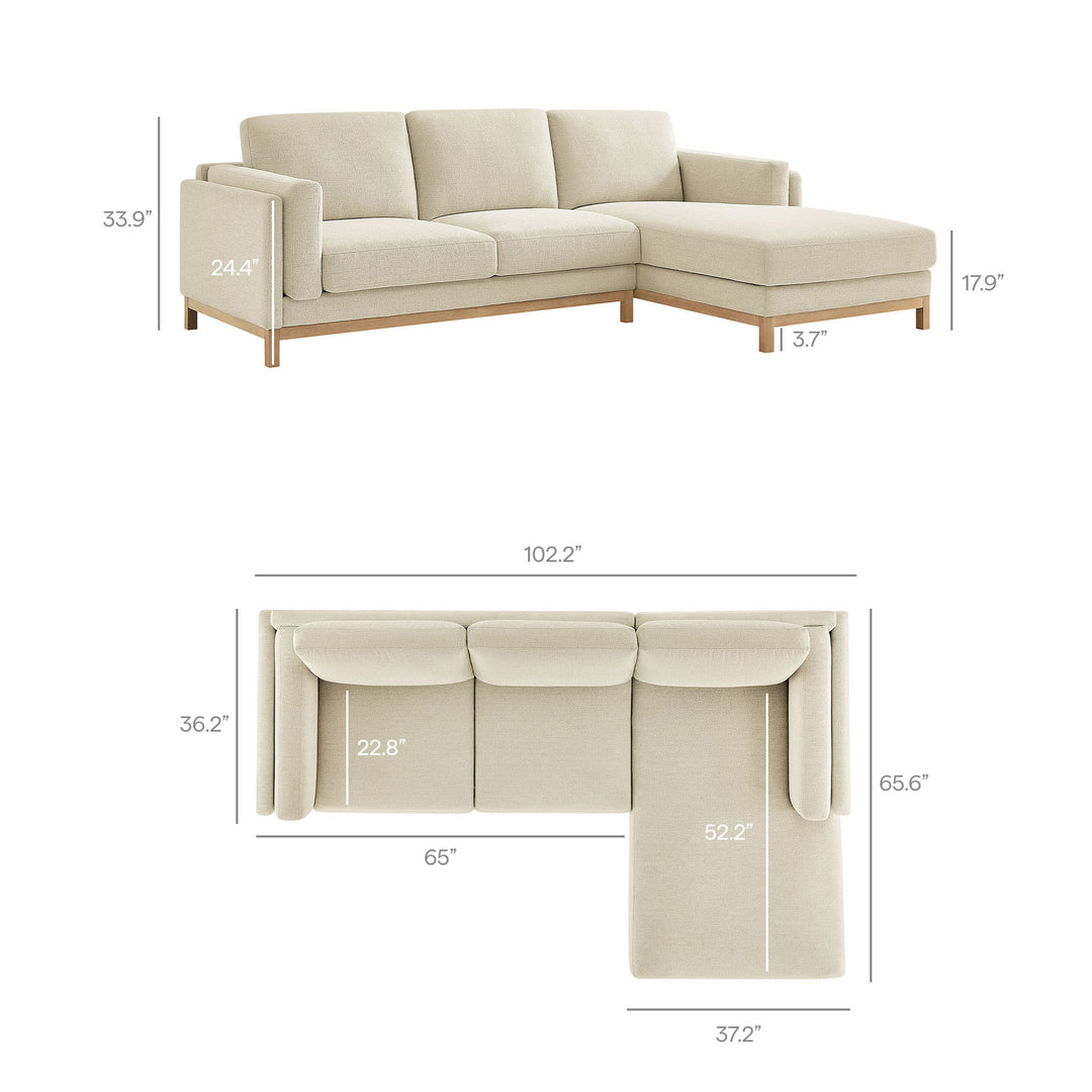 Roscoe Right-Facing Fabric Sectional Sofa with Chaise in Ivory