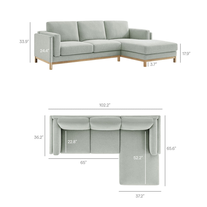 Roscoe Right-Facing Fabric Sectional Sofa with Chaise in Mist