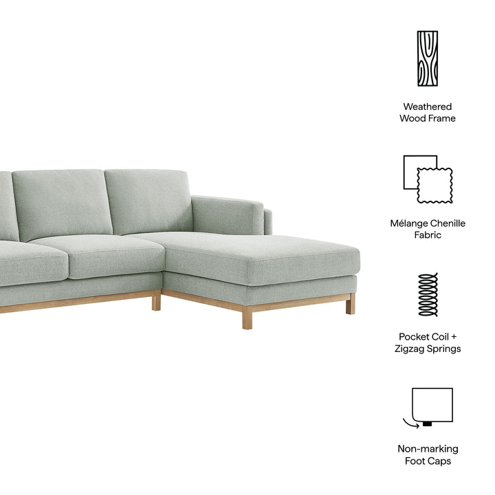 Roscoe Right-Facing Fabric Sectional Sofa with Chaise in Mist