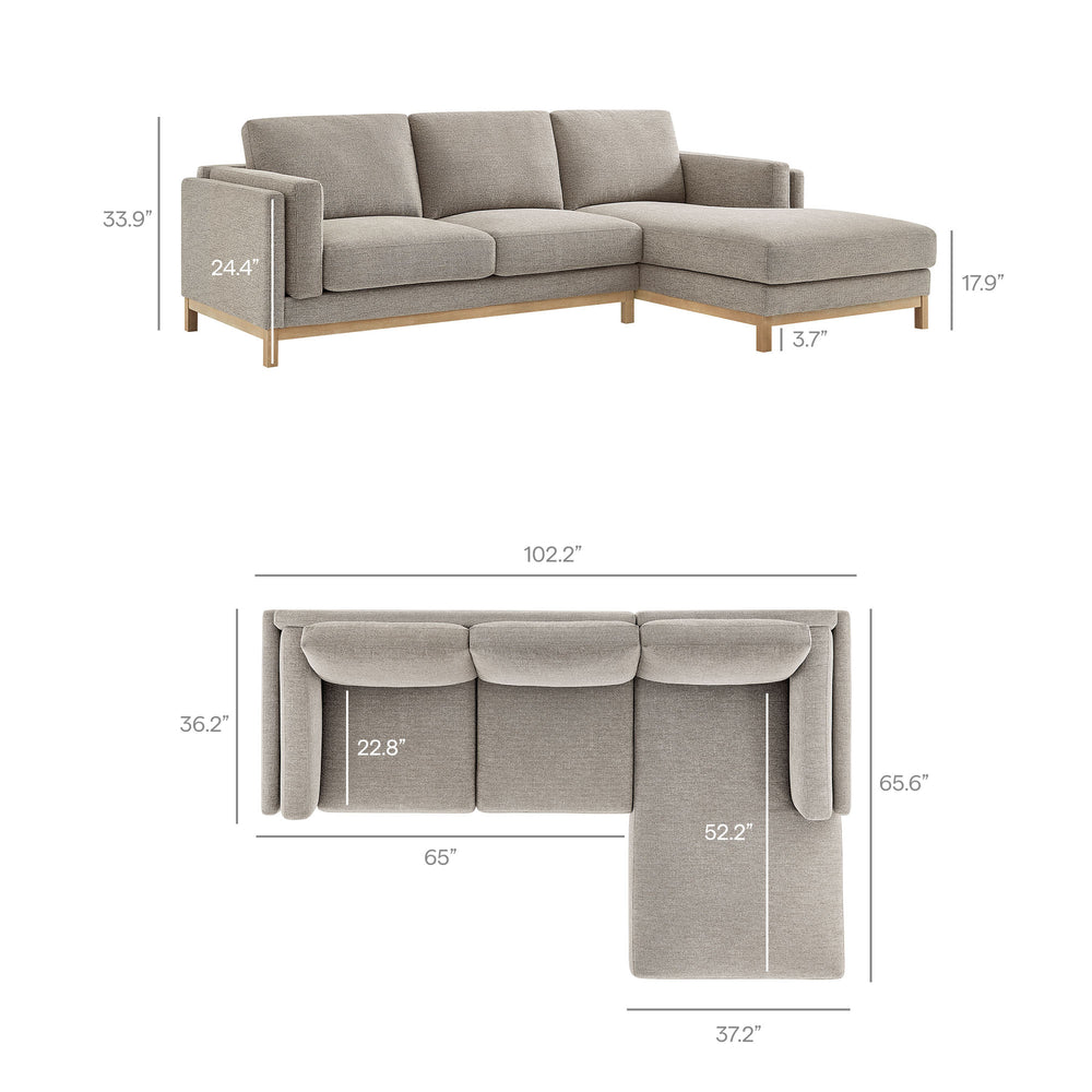 Roscoe Right-Facing Fabric Sectional Sofa with Chaise in Pewter
